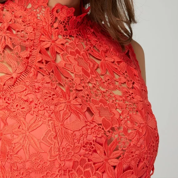 Bardot Elise Crochet Lace Dress in Poppy Red Sleeveless High Neck S/6 - Picture 3 of 15